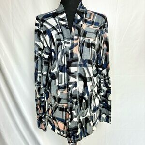 Nic+Zoe Abstract Print Open Front Cardigan Sweater Large Cotton Blend